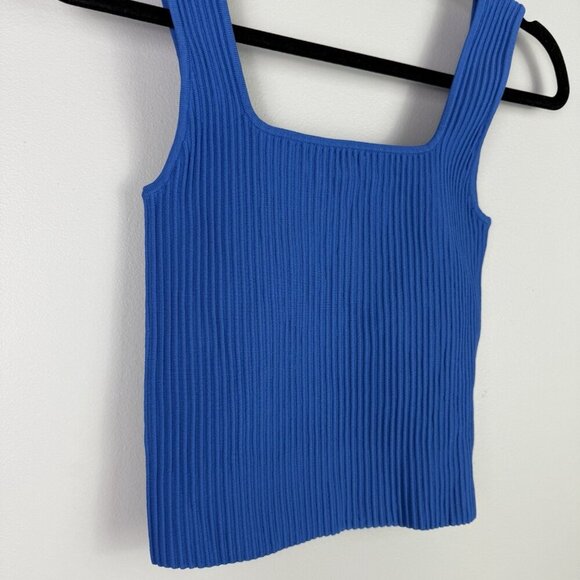 Madewell Ribbed Square Neck Tank Top Small NWT Blue Stretch Knit Summer Basics - Picture 4 of 8